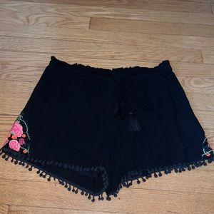 Black embroidered summer shorts